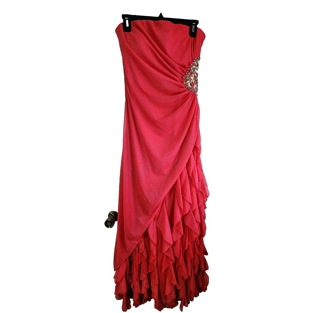 Women's Pink Full length Strapless Ruffled Prom Quinceanera Dress Sz11 Teeze‎ Me